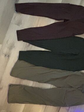 lululemon athletica leggings bundle in dark brown , deep green, and olive